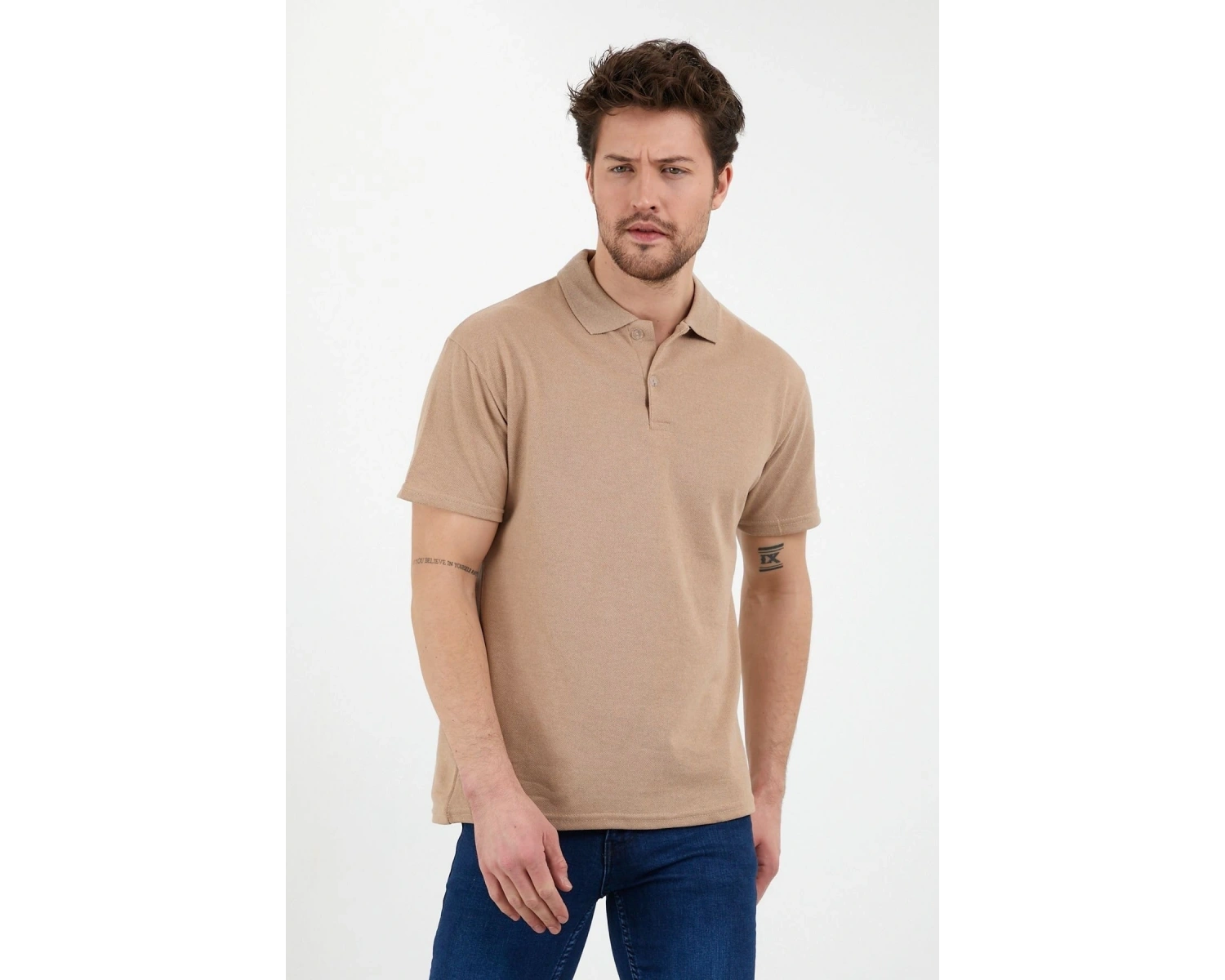 Bej Dar/slim Fitt Polo Yaka Tshirt