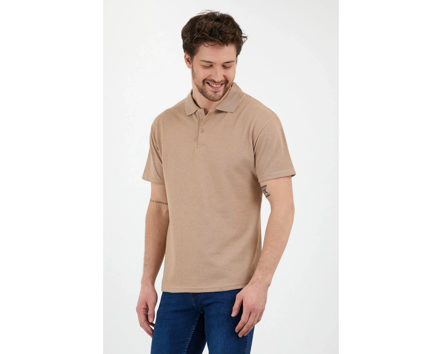 Bej Dar/slim Fitt Polo Yaka Tshirt