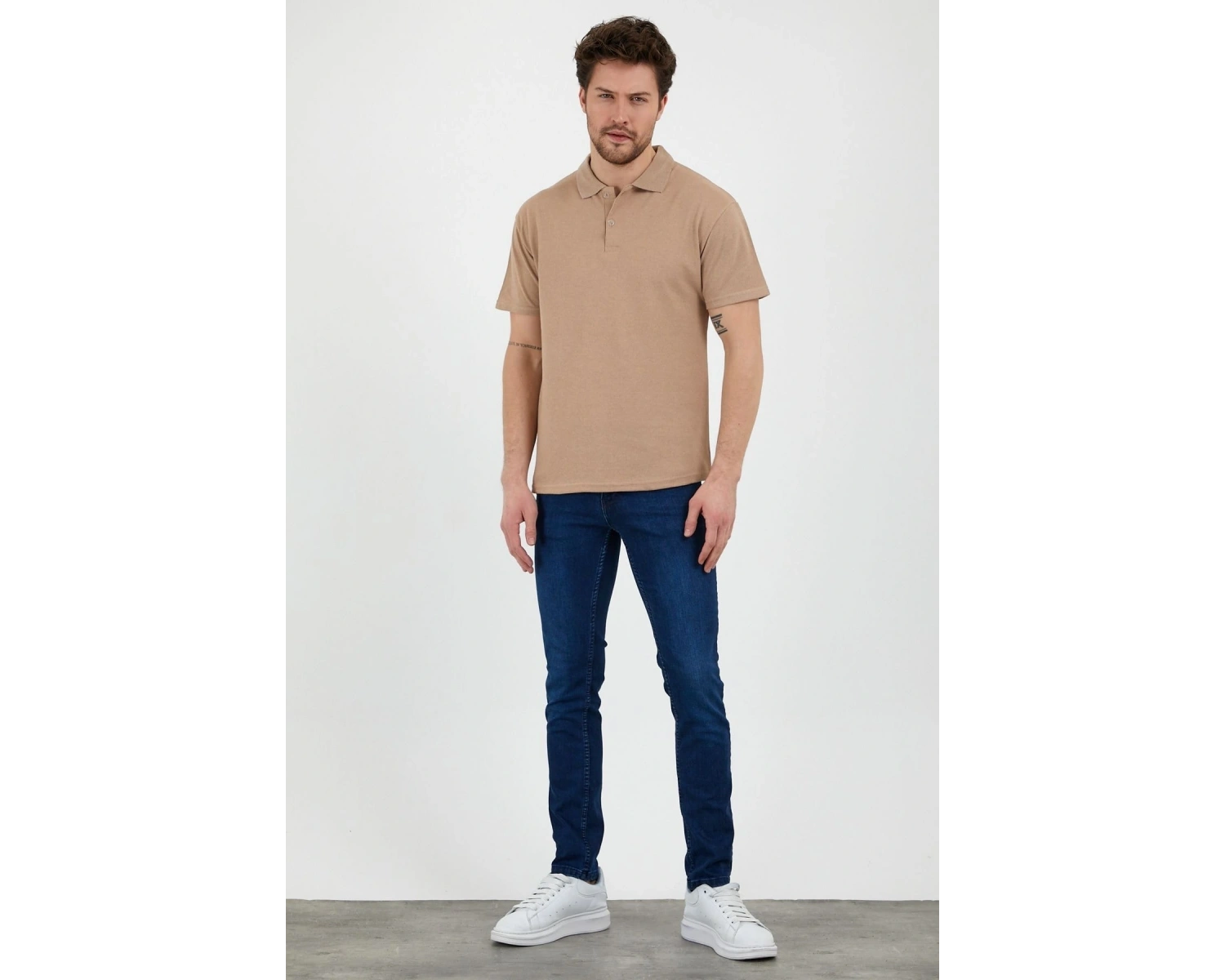 Bej Dar/slim Fitt Polo Yaka Tshirt