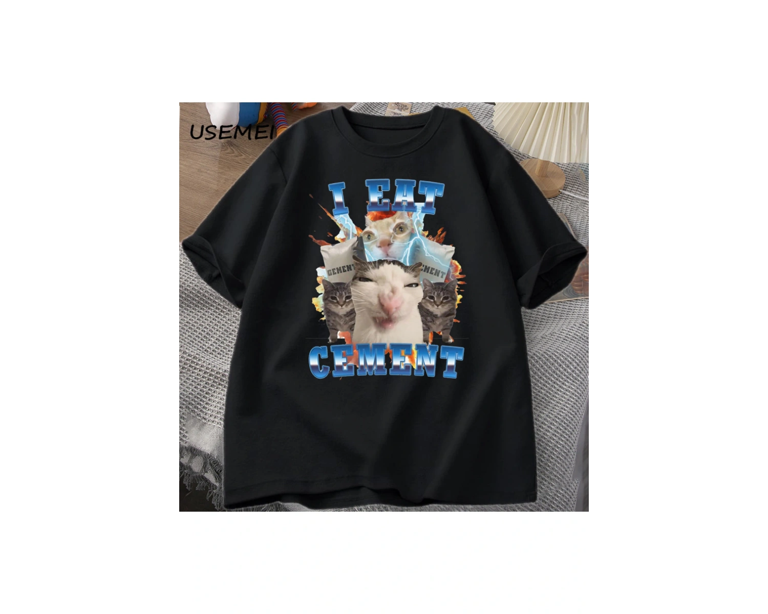 Ben çimento komik kedi Meme Tee pamuk kısa kollu aptal çirkin kediler baskılı T Shirt