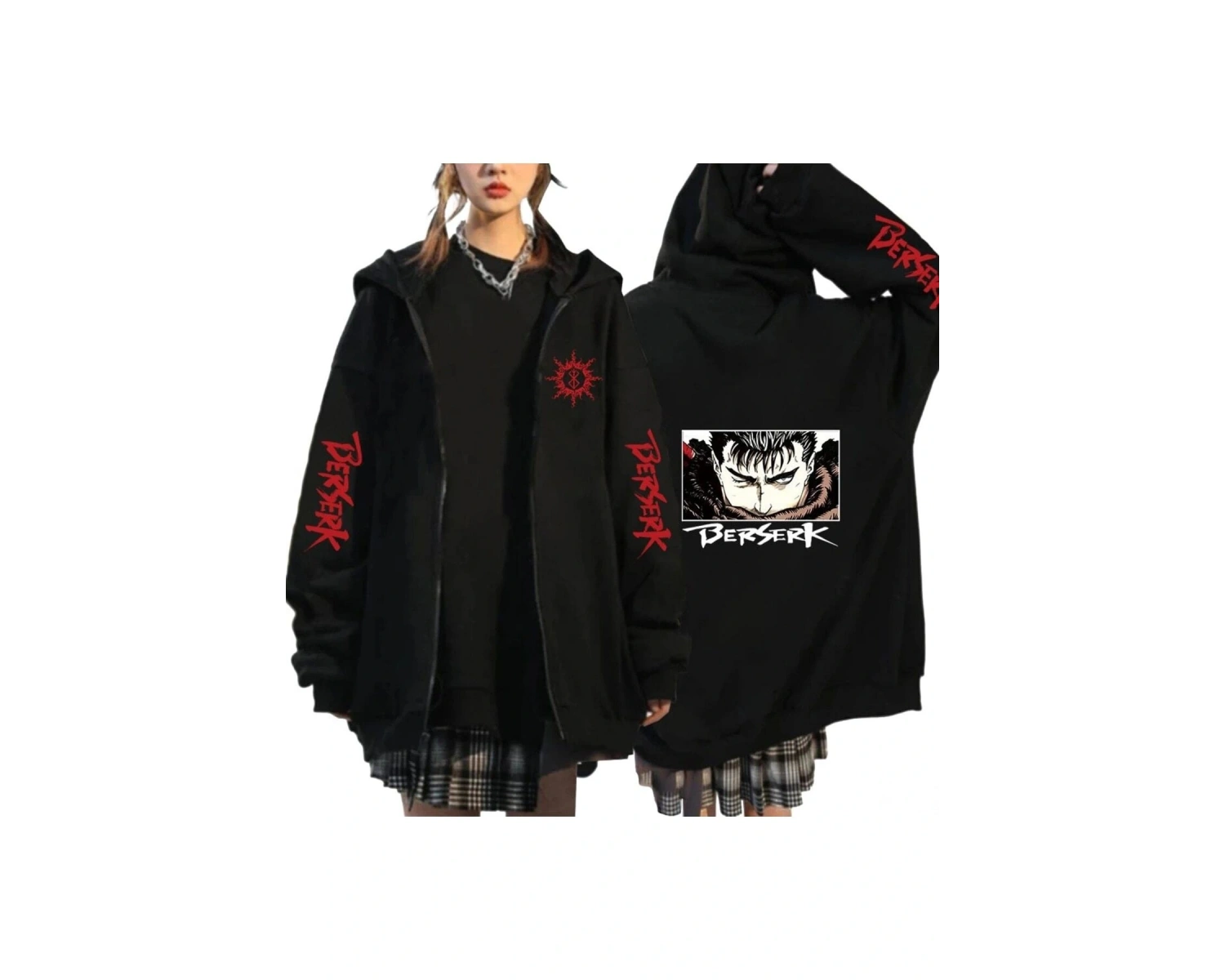 Berserk Anime Fermuarlı Hoodie Model 101 12284