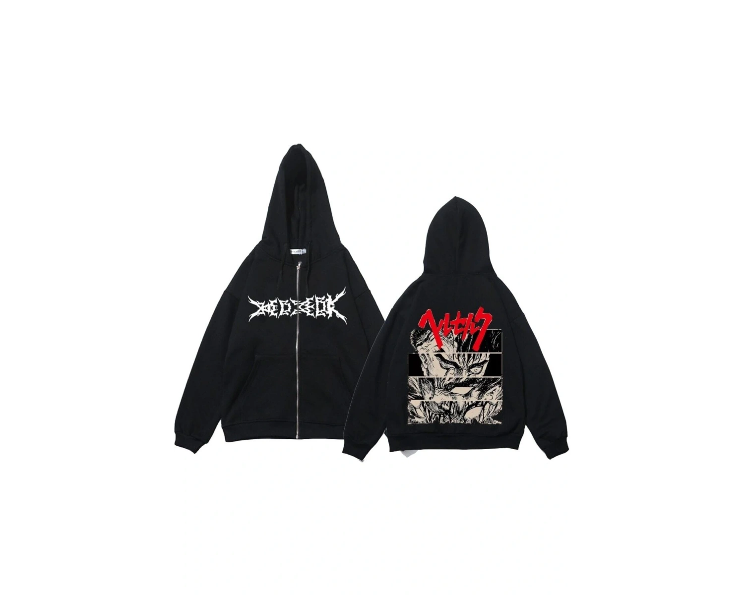 Berserk Fermuar Hoodie 14620 Siyah