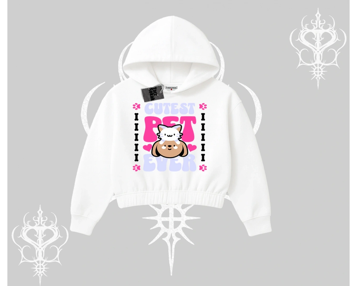 Best Pet Ever Baskılı Kapşonlu Crop Sweatshirt