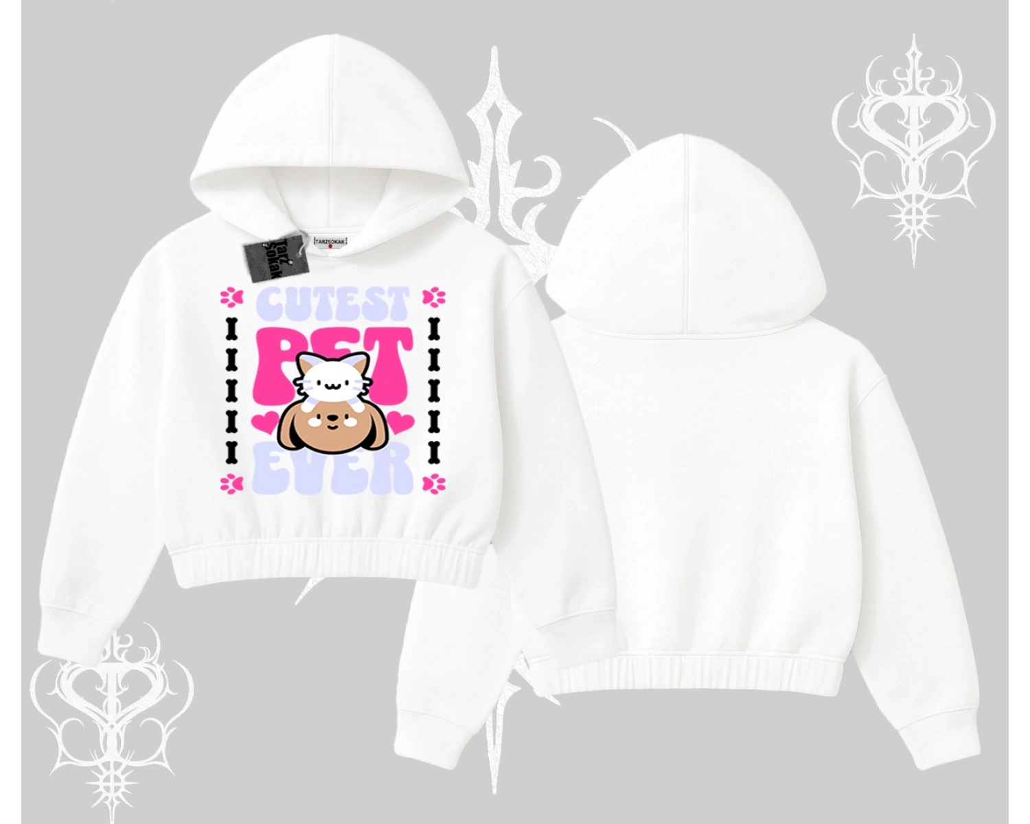 Best Pet Ever Baskılı Kapşonlu Crop Sweatshirt