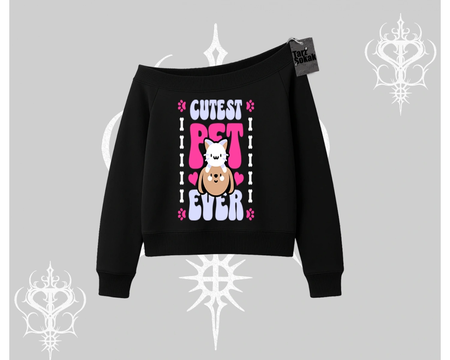 Best Pet Ever Baskılı Kayık Yaka Sweatshirt