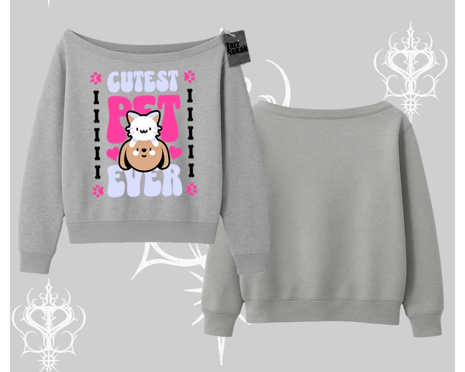 Best Pet Ever Baskılı Kayık Yaka Sweatshirt