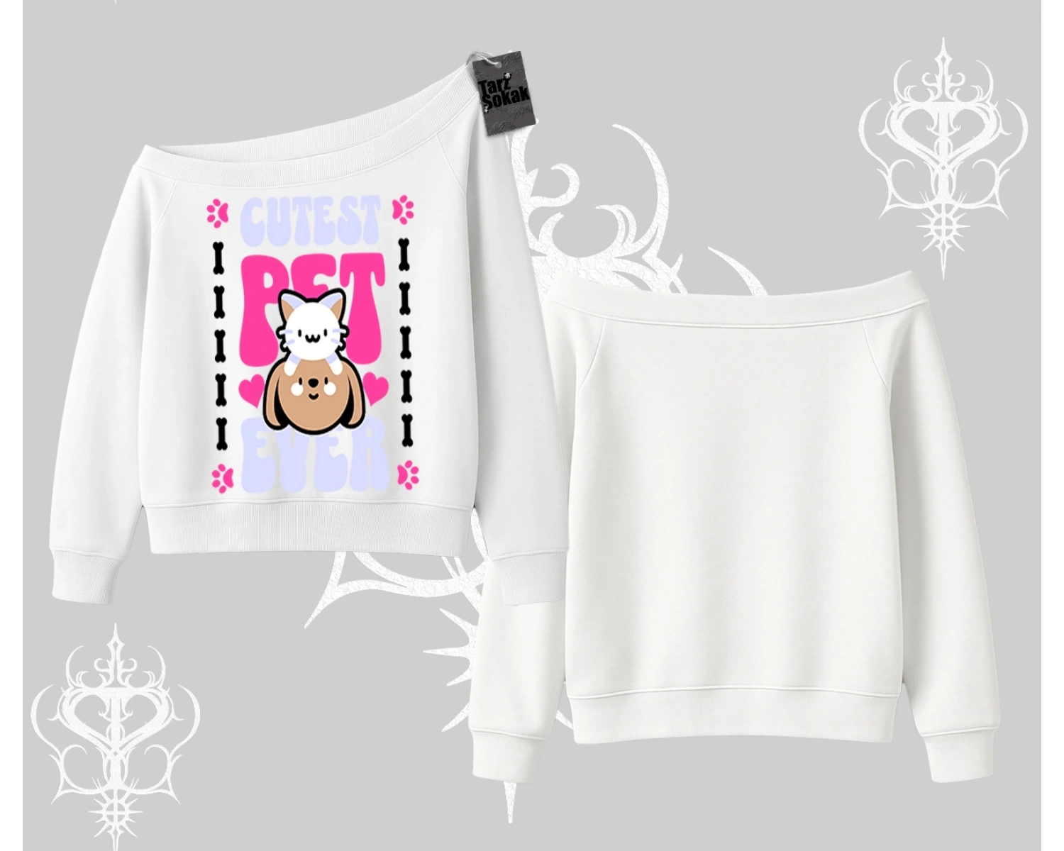 Best Pet Ever Baskılı Kayık Yaka Sweatshirt