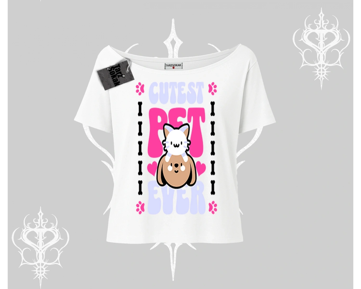 Best Pet Ever Baskılı Kayık Yaka Tshirt