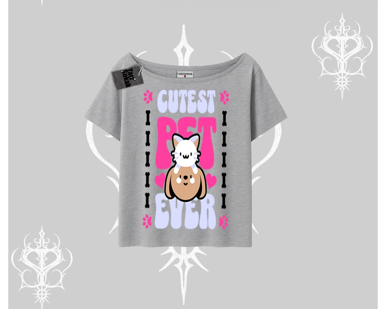 Best Pet Ever Baskılı Kayık Yaka Tshirt