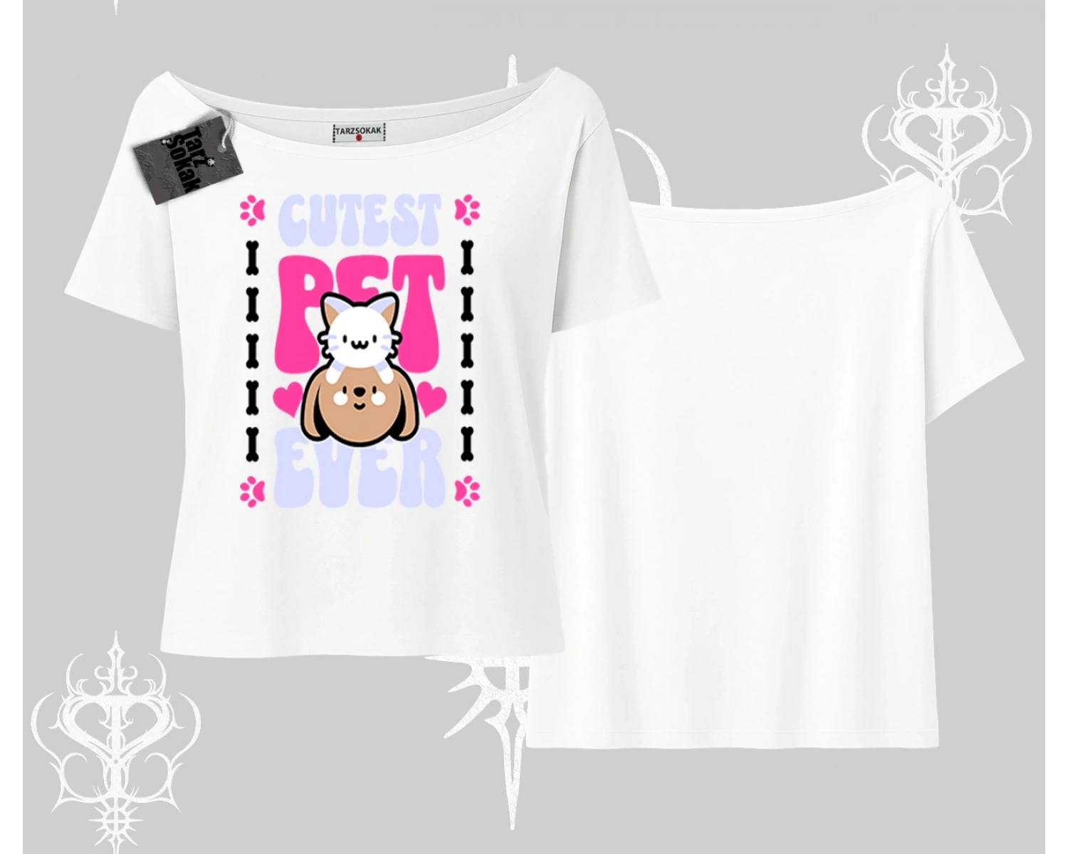 Best Pet Ever Baskılı Kayık Yaka Tshirt