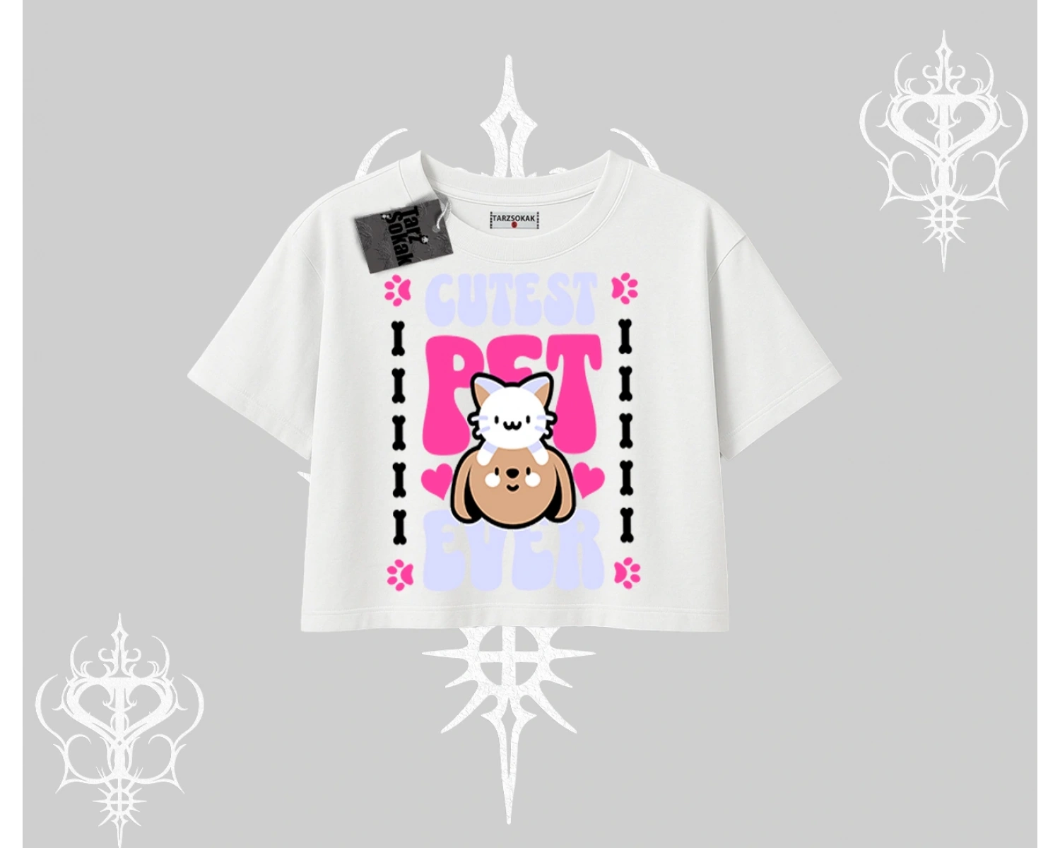 Best Pet Ever Baskılı Oversize Crop Tshirt