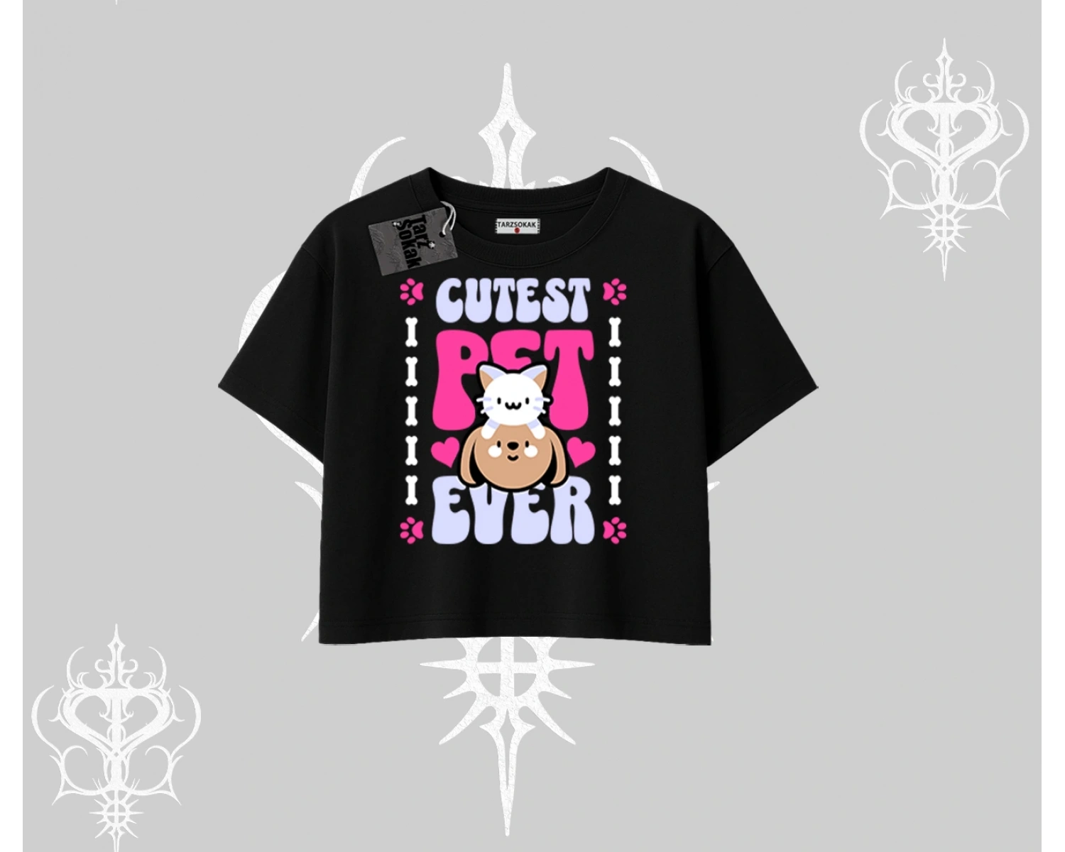 Best Pet Ever Baskılı Oversize Crop Tshirt