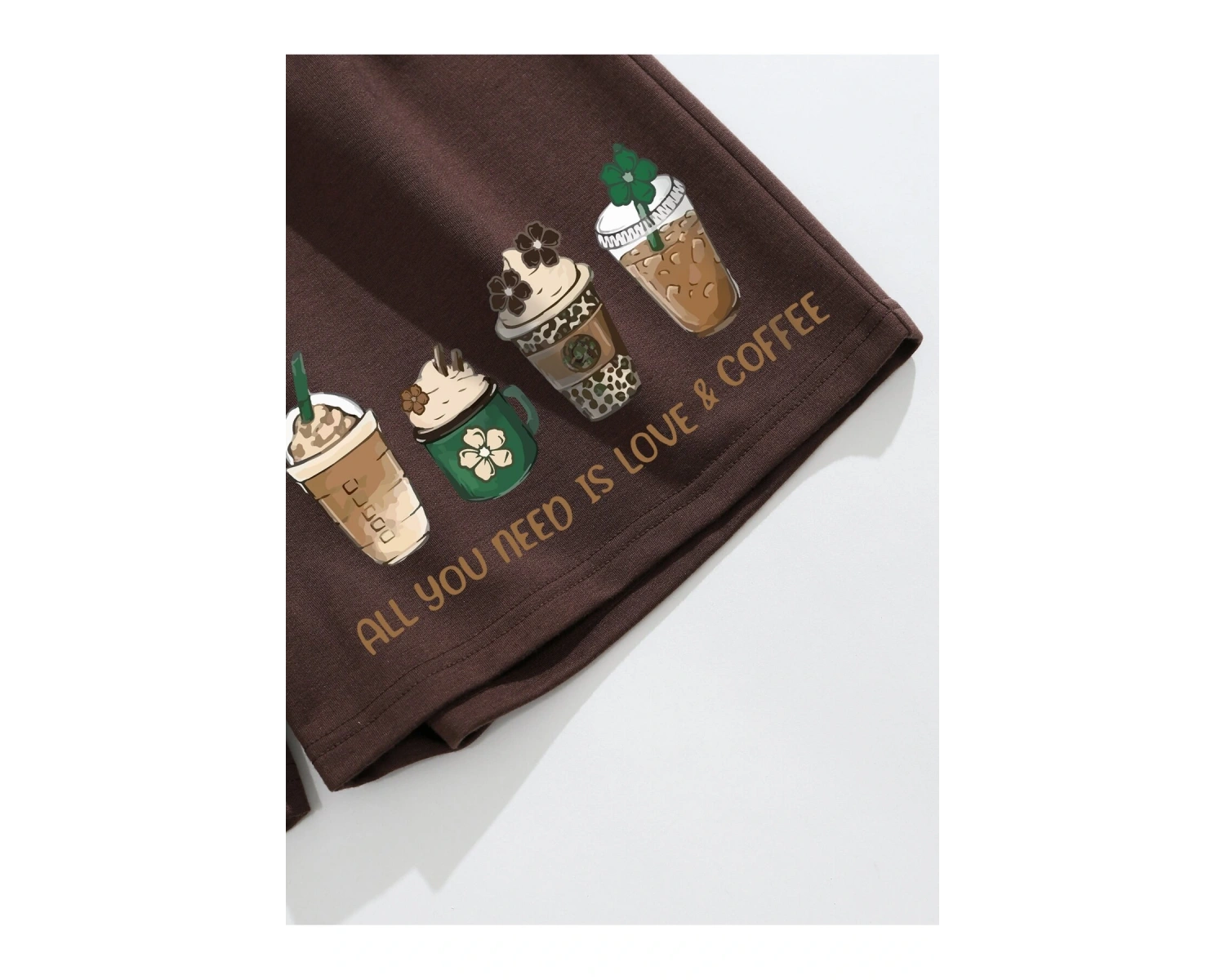 Beverage & Slogan Graphic Drawstring Waist Şort