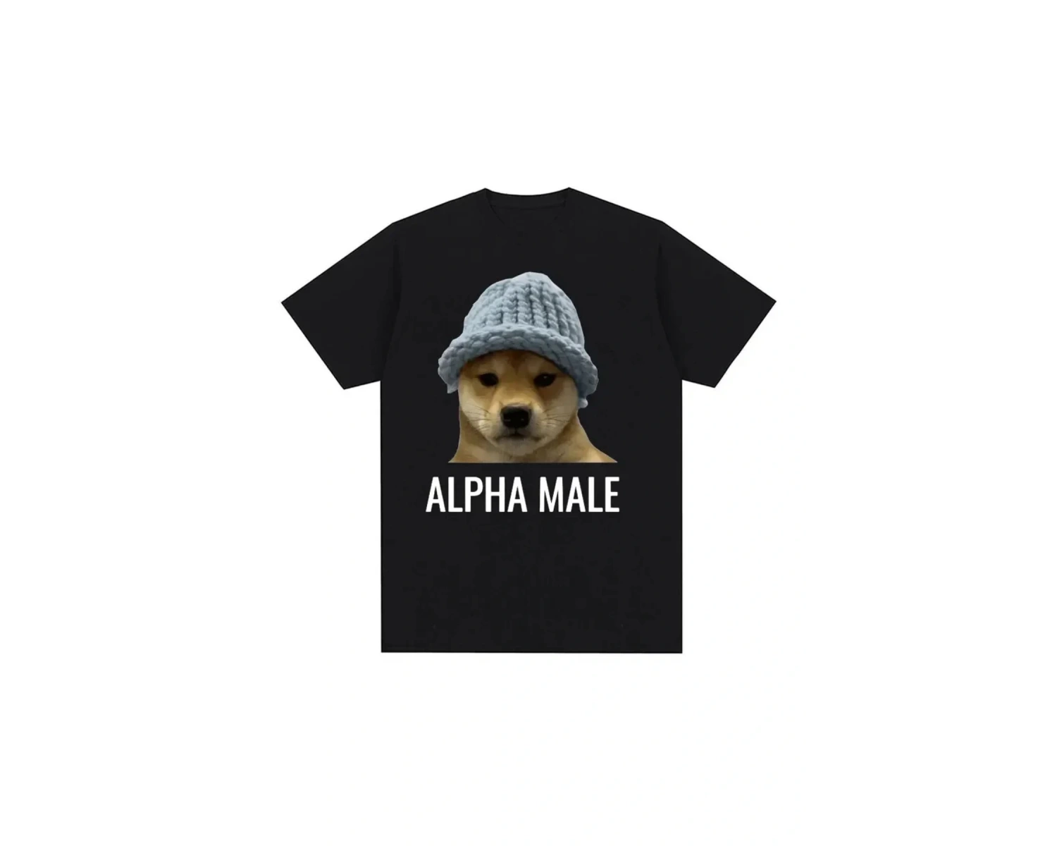 Beyaz Alfa Komik Köpek Emoji an Mizah Ekip Boyun T-Sh