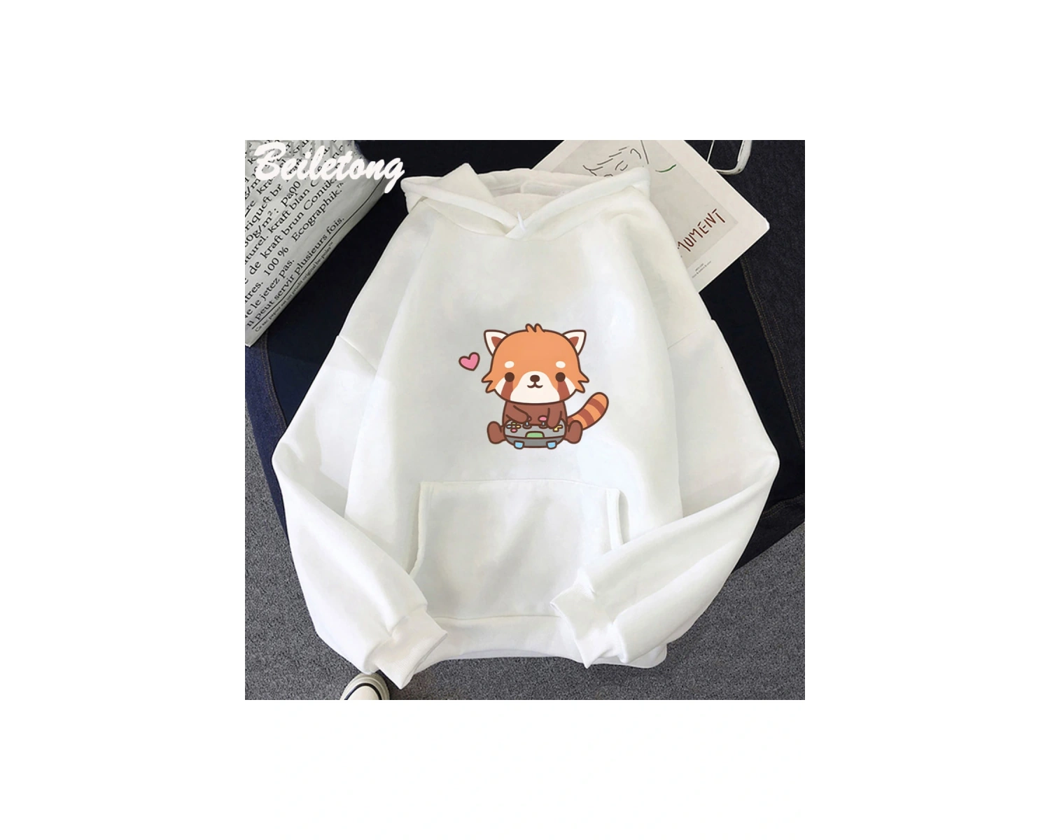 Beyaz Anime sevimli küçük kırmızı Panda oynarken Video Hoodie lar Casaul spor