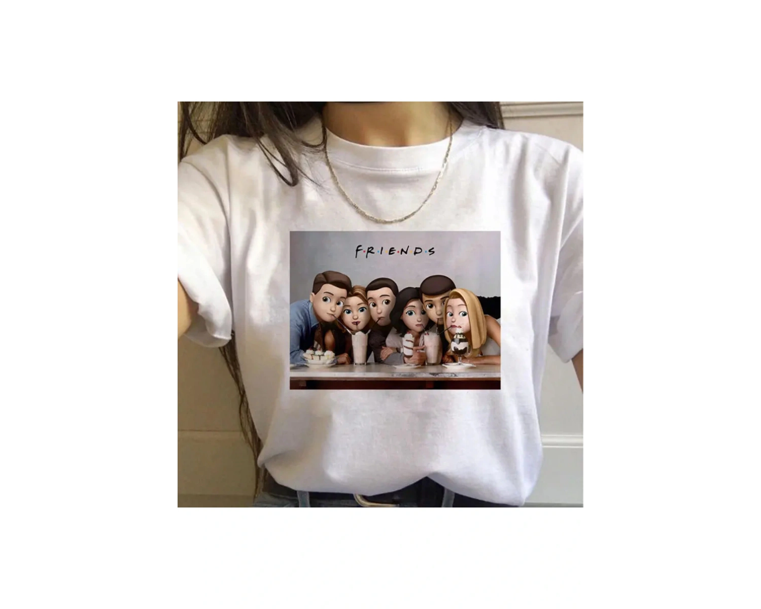 Beyaz Arkadaşlar TV Gösterisi harajuku Ullzang Karikatür Baskı 90s Grafi