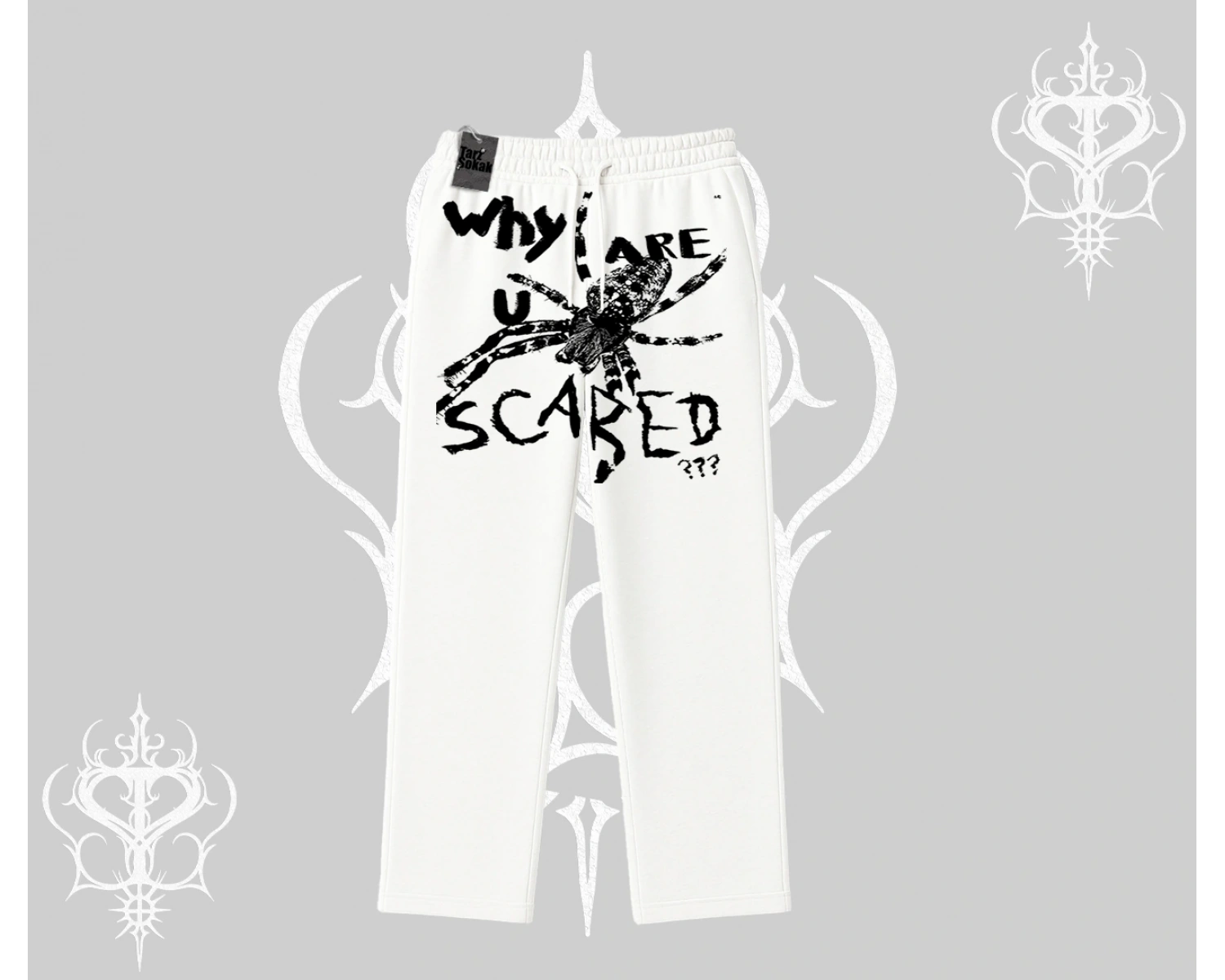 Beyaz Baggy Eşofman Altı Why are u Scared