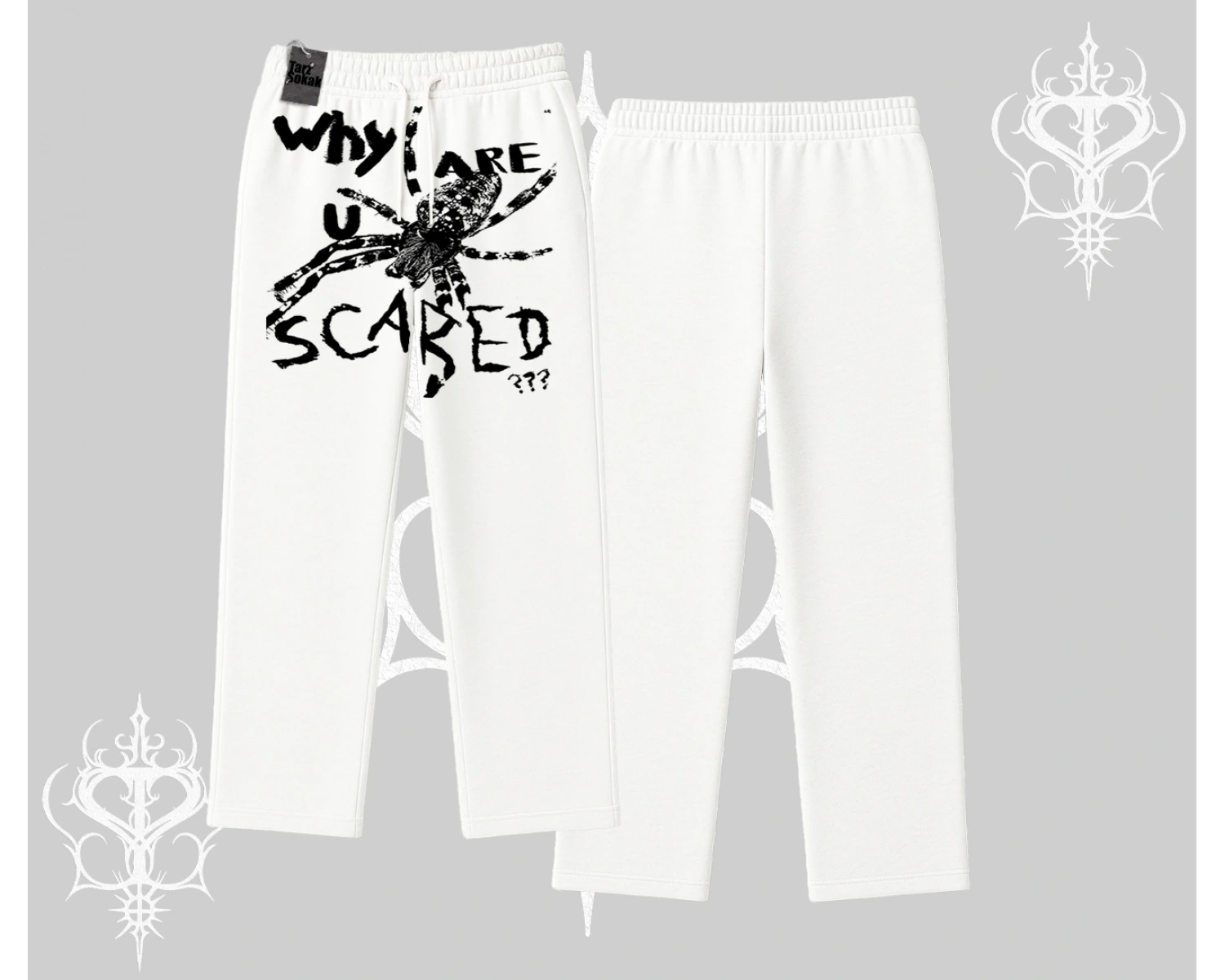 Beyaz Baggy Eşofman Altı Why are u Scared