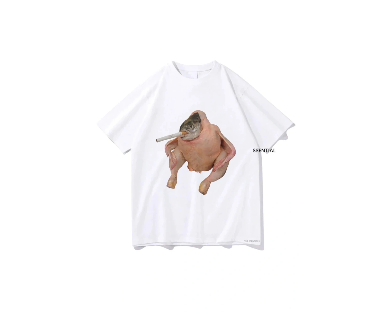 Beyaz Balık Yüz Tavuk Sigara Sigara Meme Tshirt Komik/ harajuku Unisex Üstl