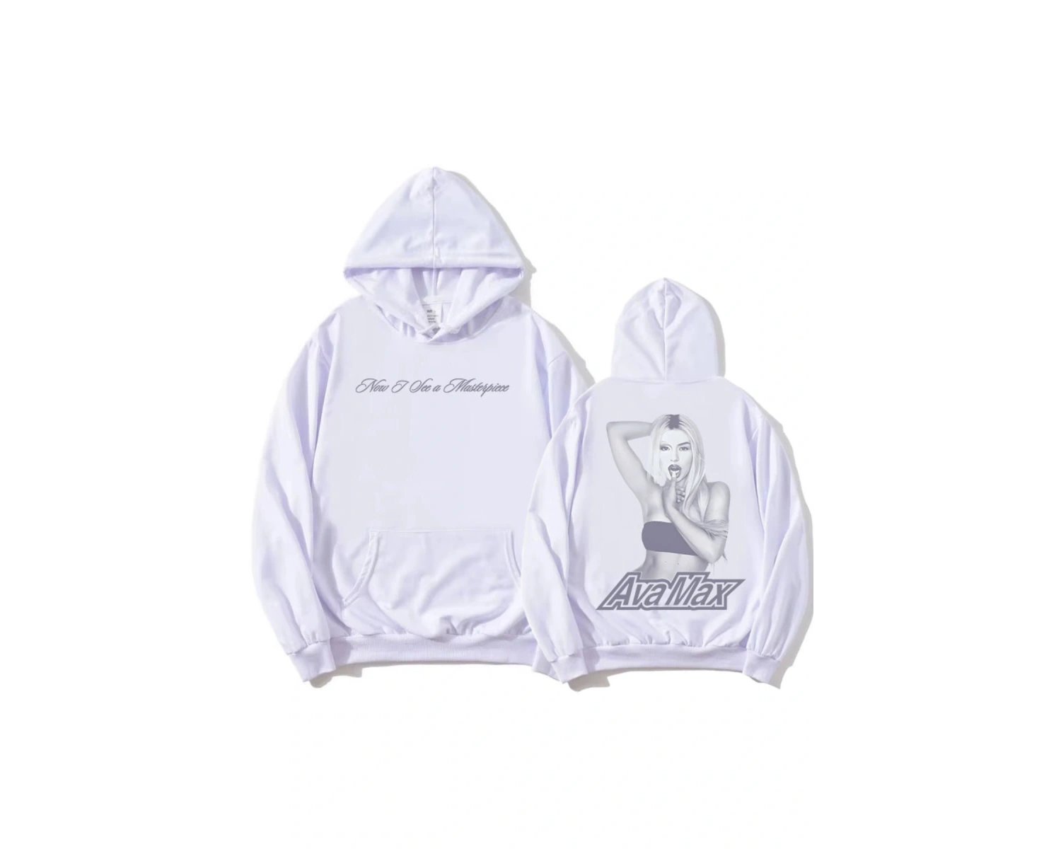Beyaz Başyapıt Hoodie Ava Max Tıklamayın Oyun Albümü Grafik ula