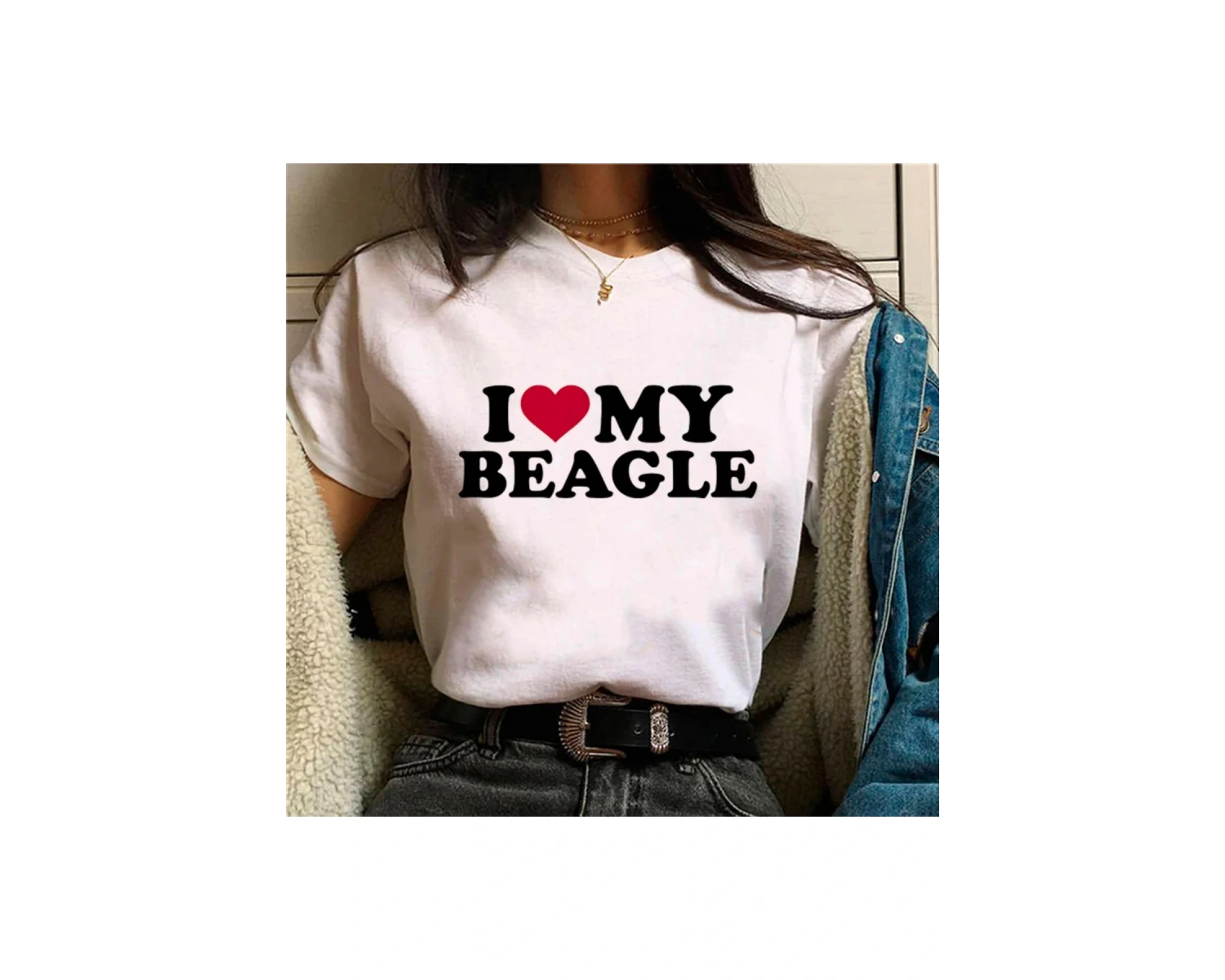Beyaz Beagle üst streetwear tasarımcı kıyafetleri baskı yuvarlak boyun