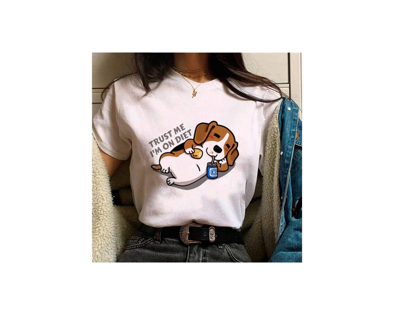 Beyaz Beagle üst streetwear tasarımcı kıyafetleri baskı yuvarlak boyun