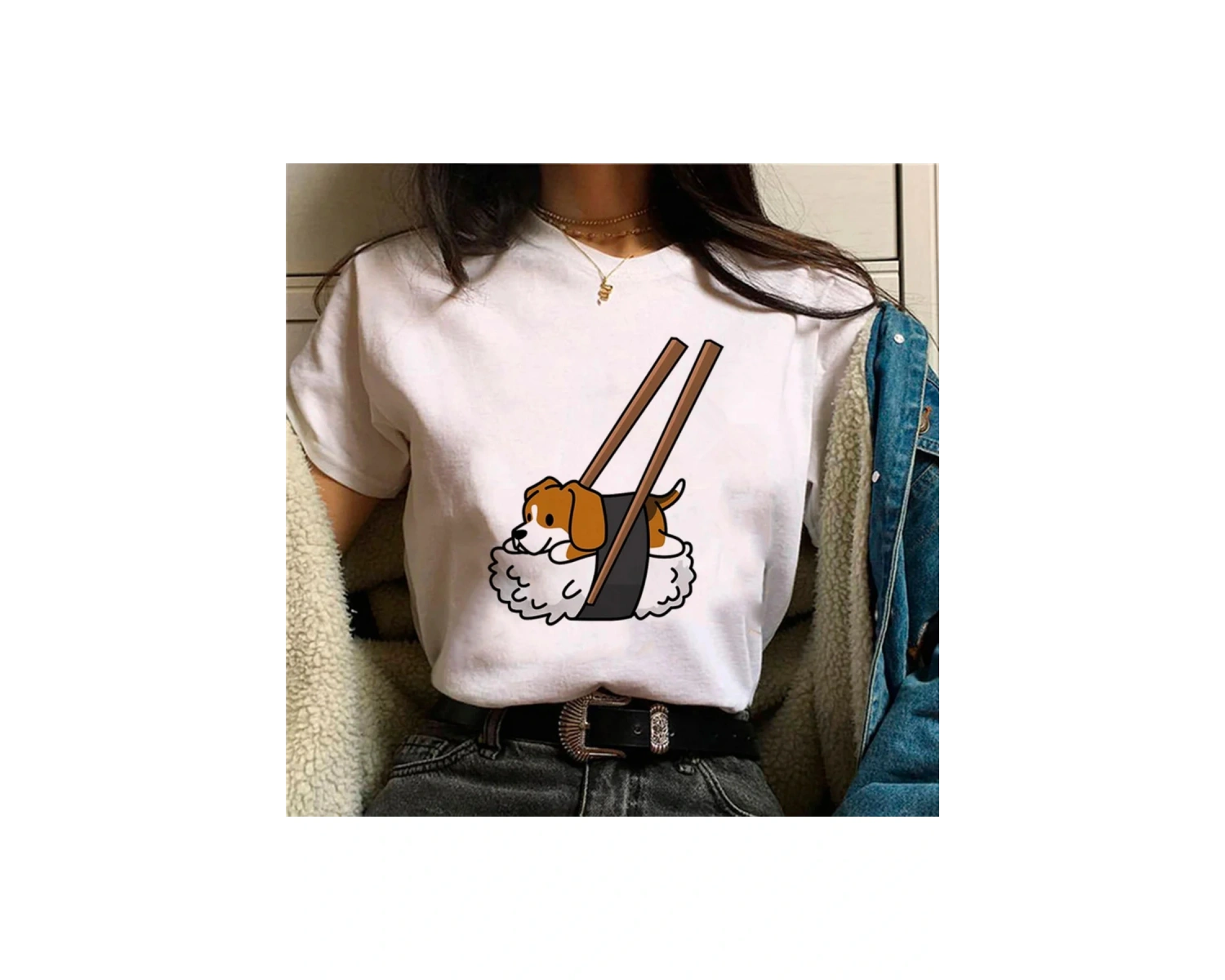 Beyaz Beagle üst streetwear tasarımcı kıyafetleri baskı yuvarlak boyun