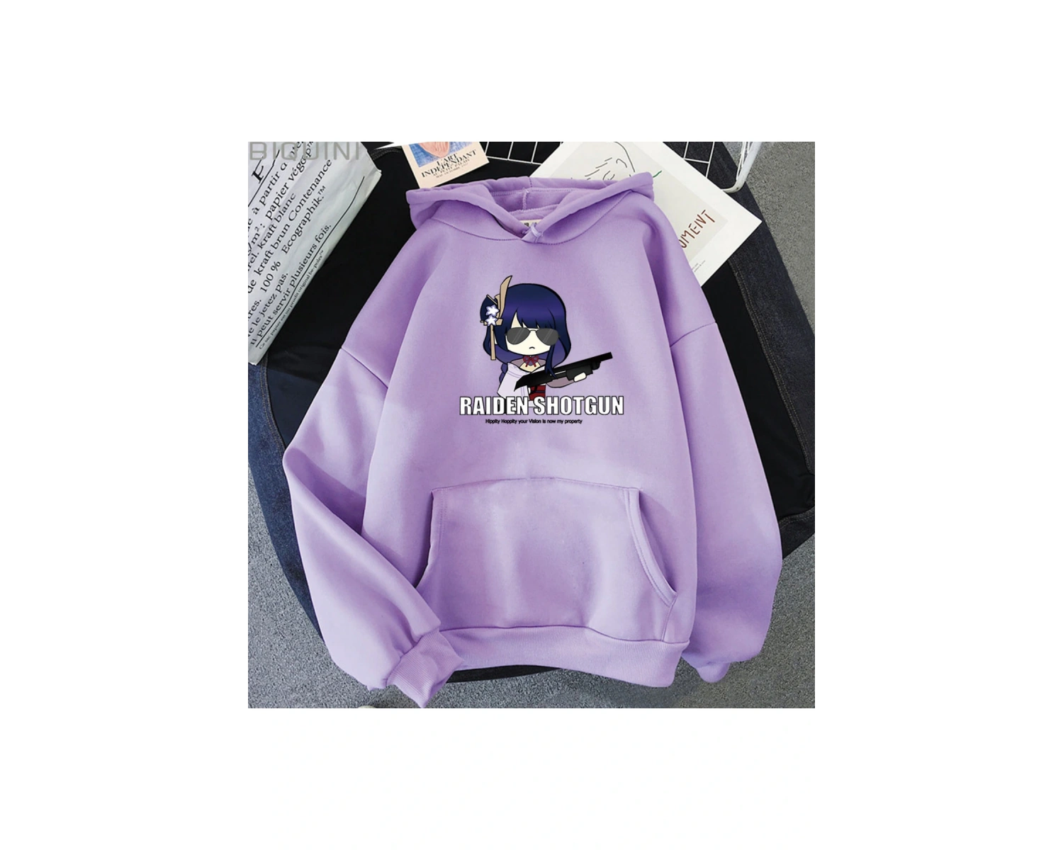 Beyaz Beelzebul karikatür baskılı büyük boy Unisex Genshin darbe Raiden Shogun k