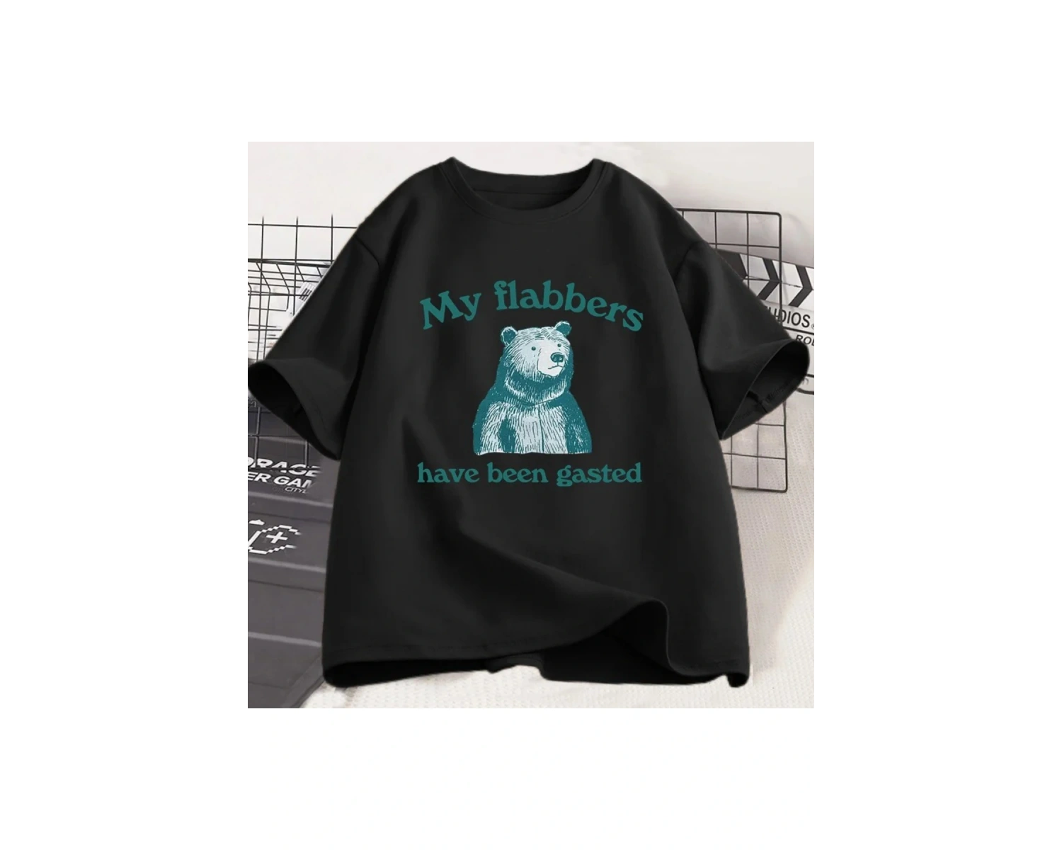 Beyaz Benim Flabbers Gasted Komik Grafik Tee Sevimli Ayı Tees Sokak Mod