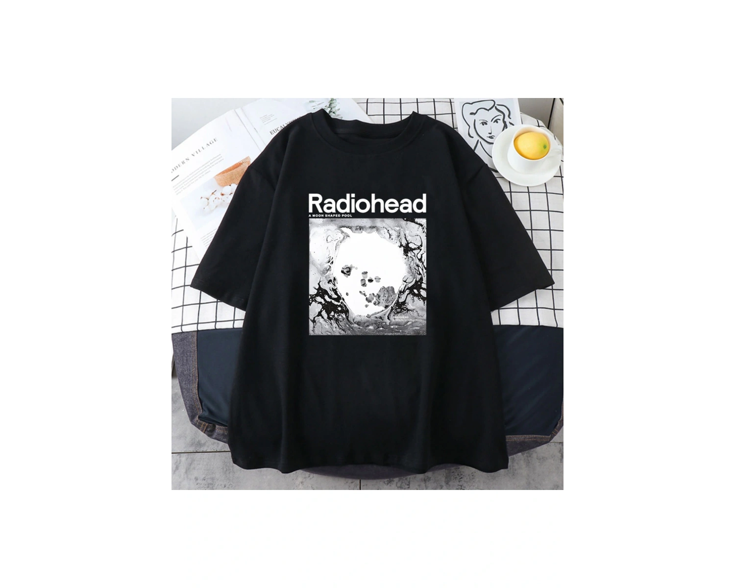 Beyaz Bir Ay Şekilli Havuz Radiohead Rock Grubu Hip Hop Streetweed Unisex