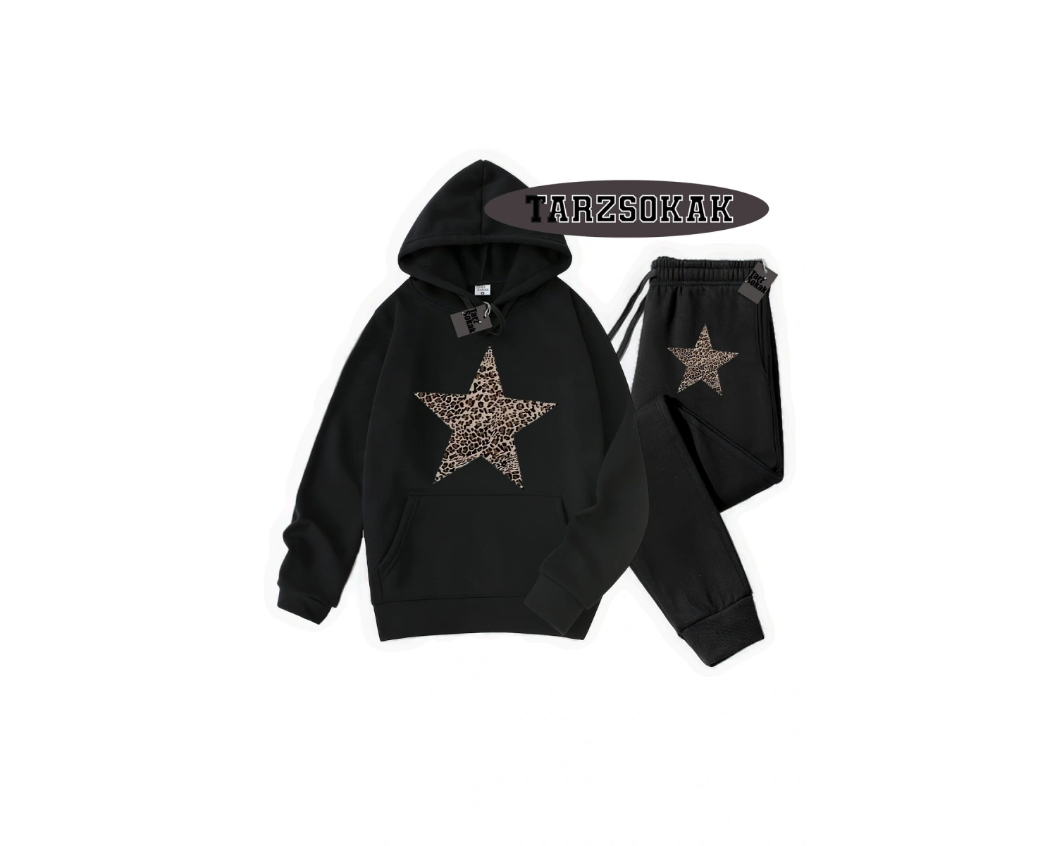 Beyaz Biskilet Leopar Yıldız Detaylı ikili TAKIM