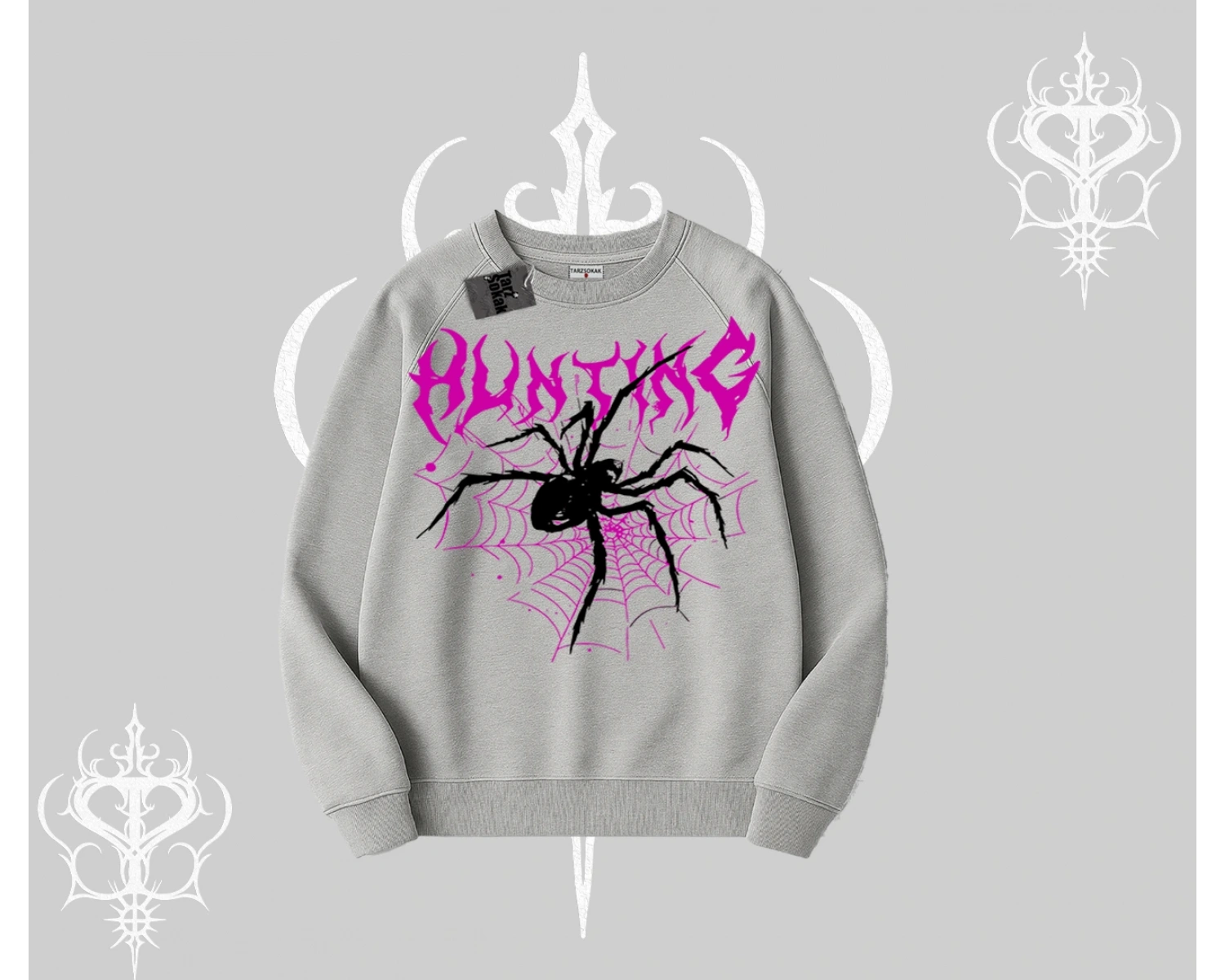 Beyaz Biskilet Yaka Sweatshirt Autumn Spider