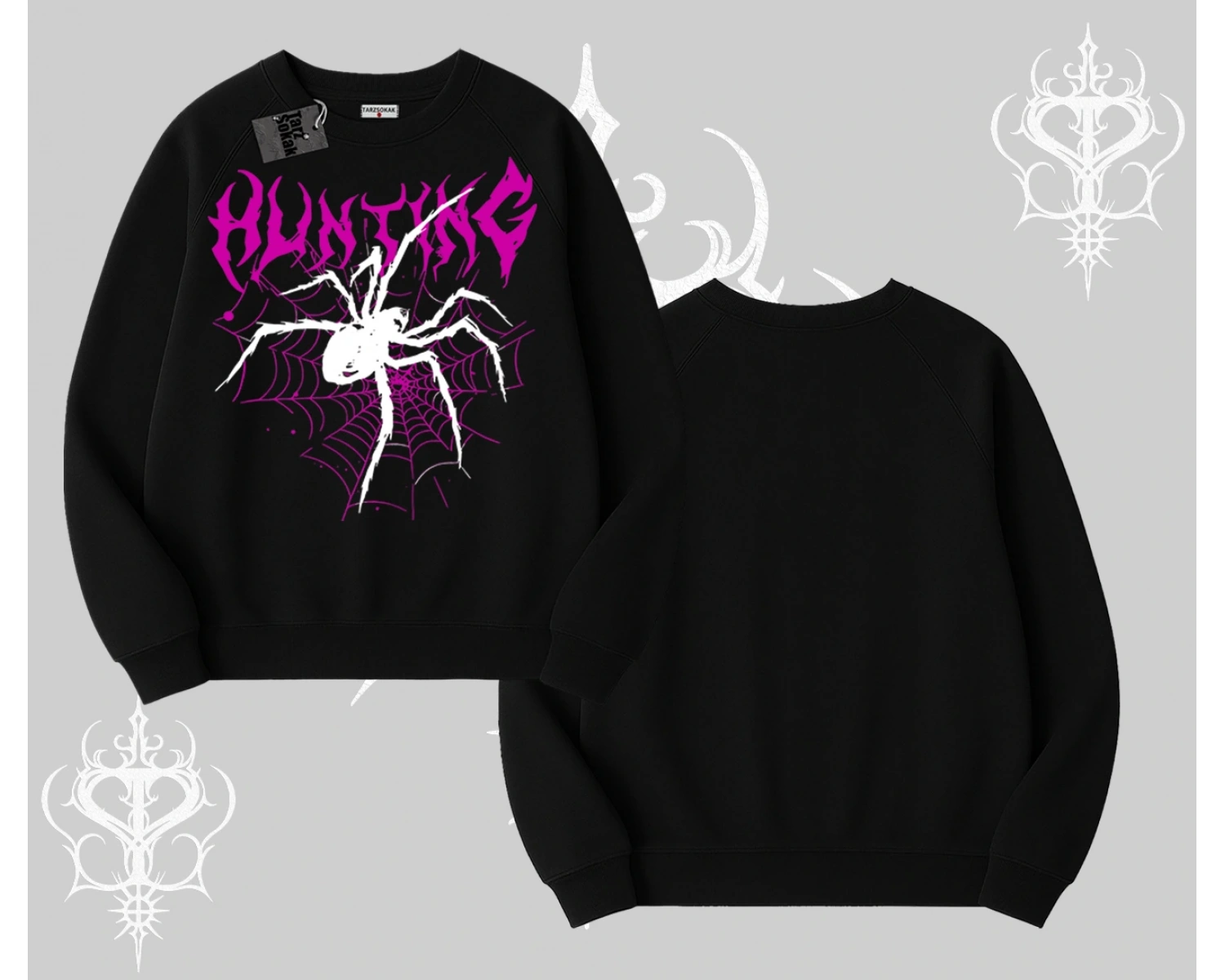 Beyaz Biskilet Yaka Sweatshirt Autumn Spider