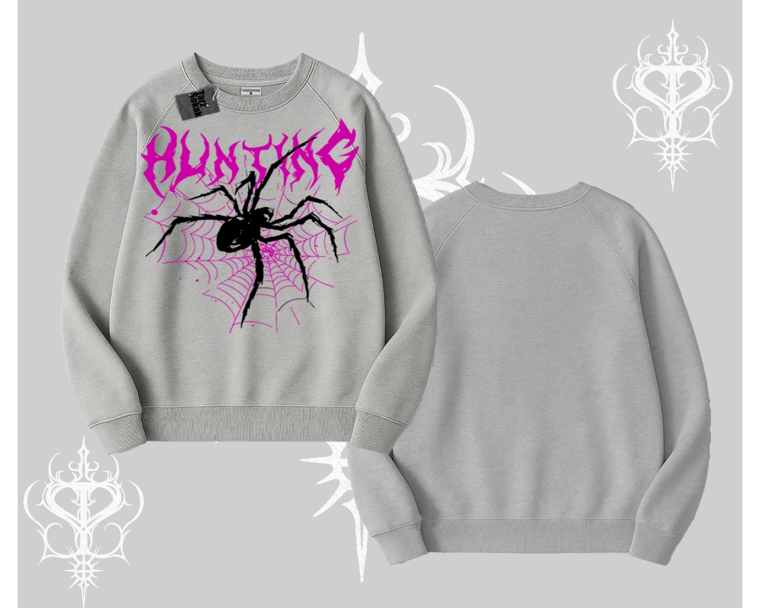 Beyaz Biskilet Yaka Sweatshirt Autumn Spider