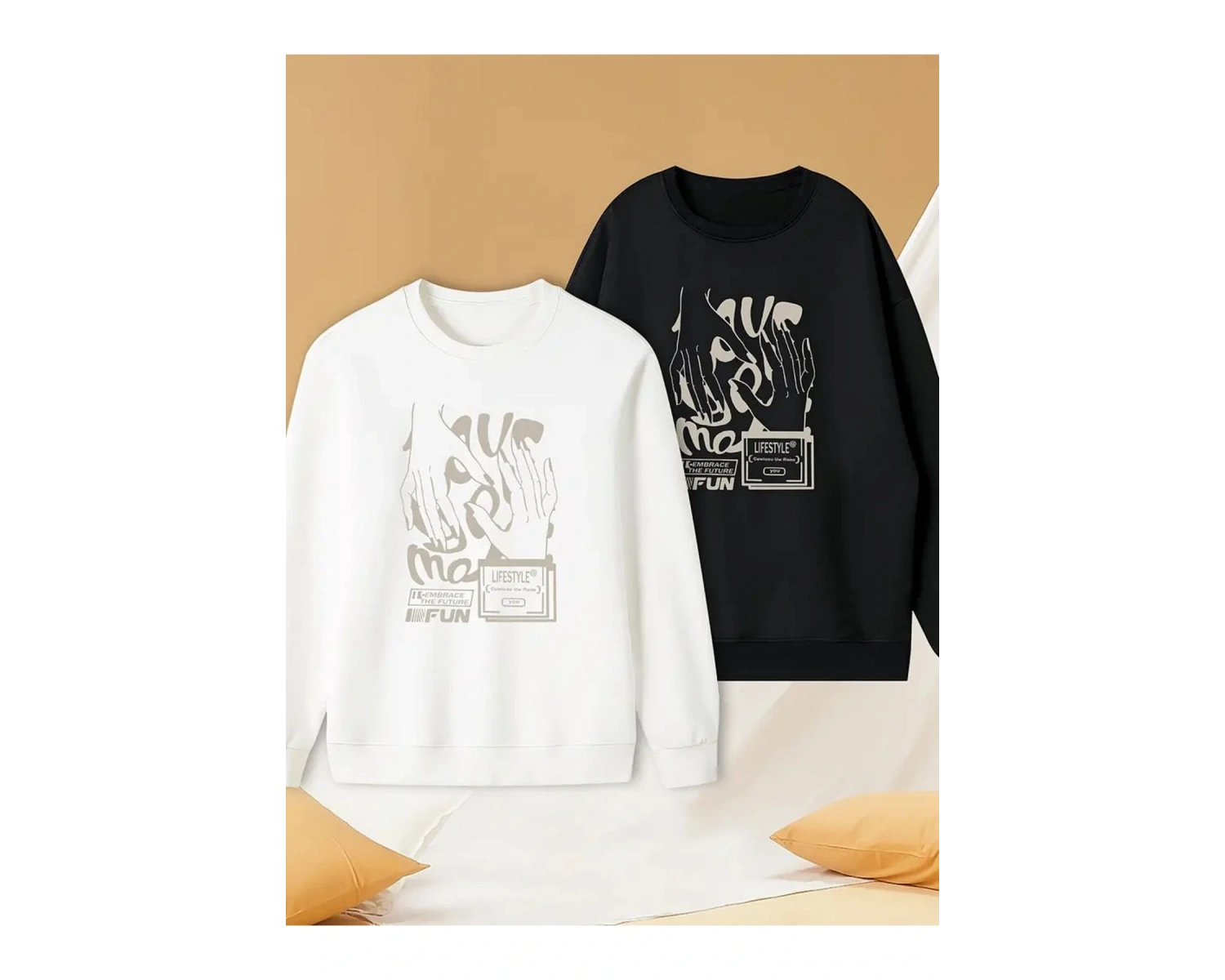 Beyaz Biskilet Yaka Sweatshirt Çift Sevgili Kombinleri Couple Clothing