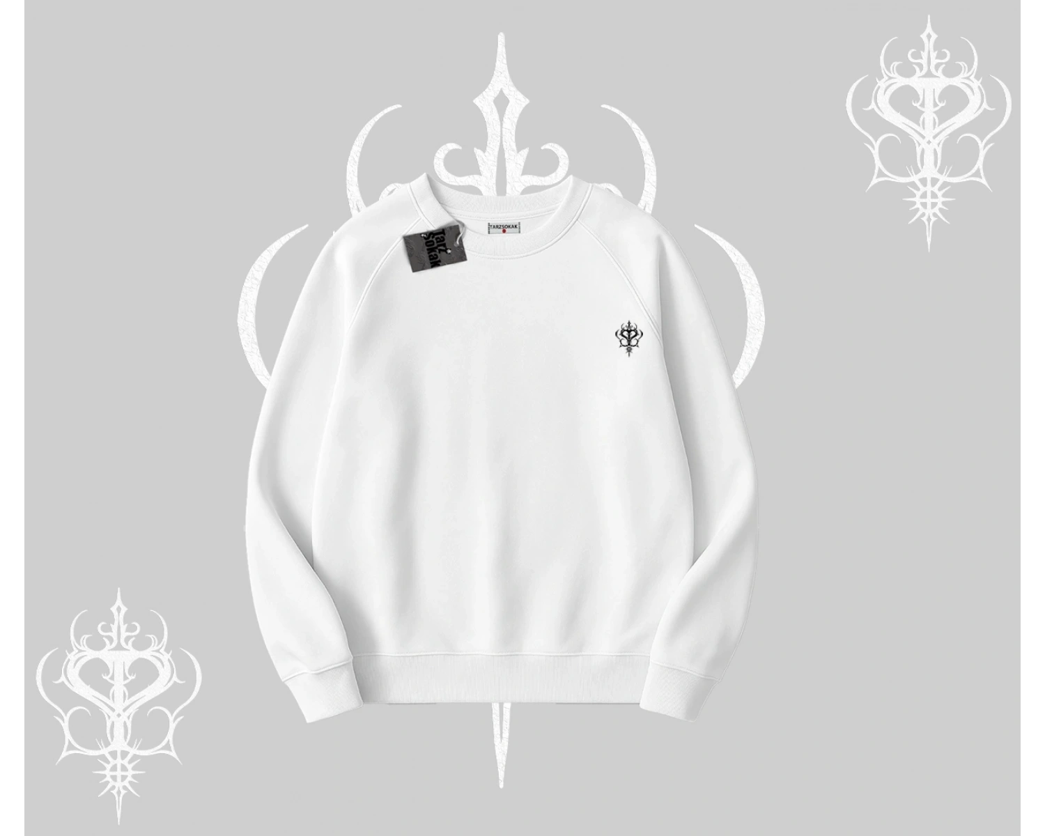 Beyaz Biskilet Yaka Sweatshirt Özel logolu