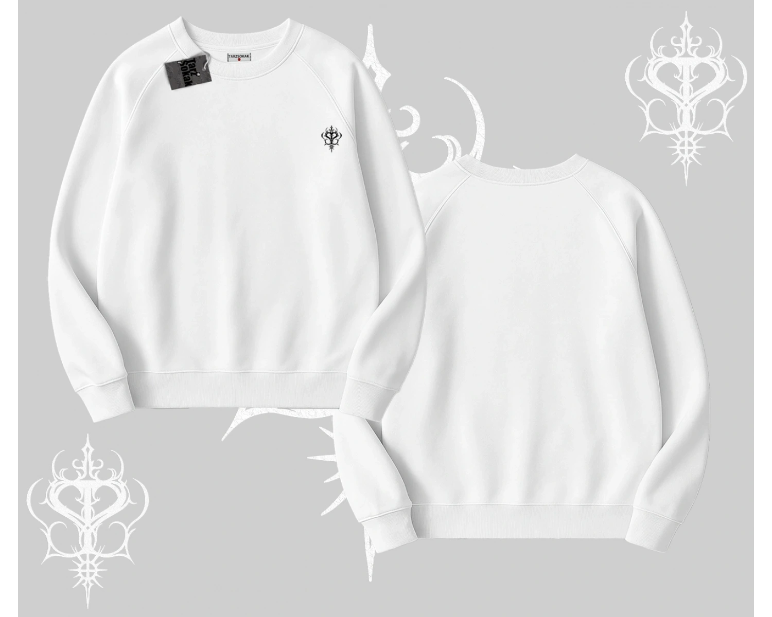 Beyaz Biskilet Yaka Sweatshirt Özel logolu