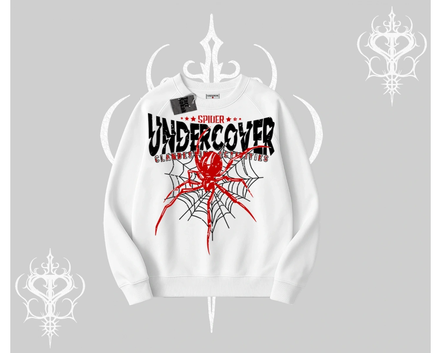 Beyaz Biskilet Yaka Sweatshirt Spider Undercover