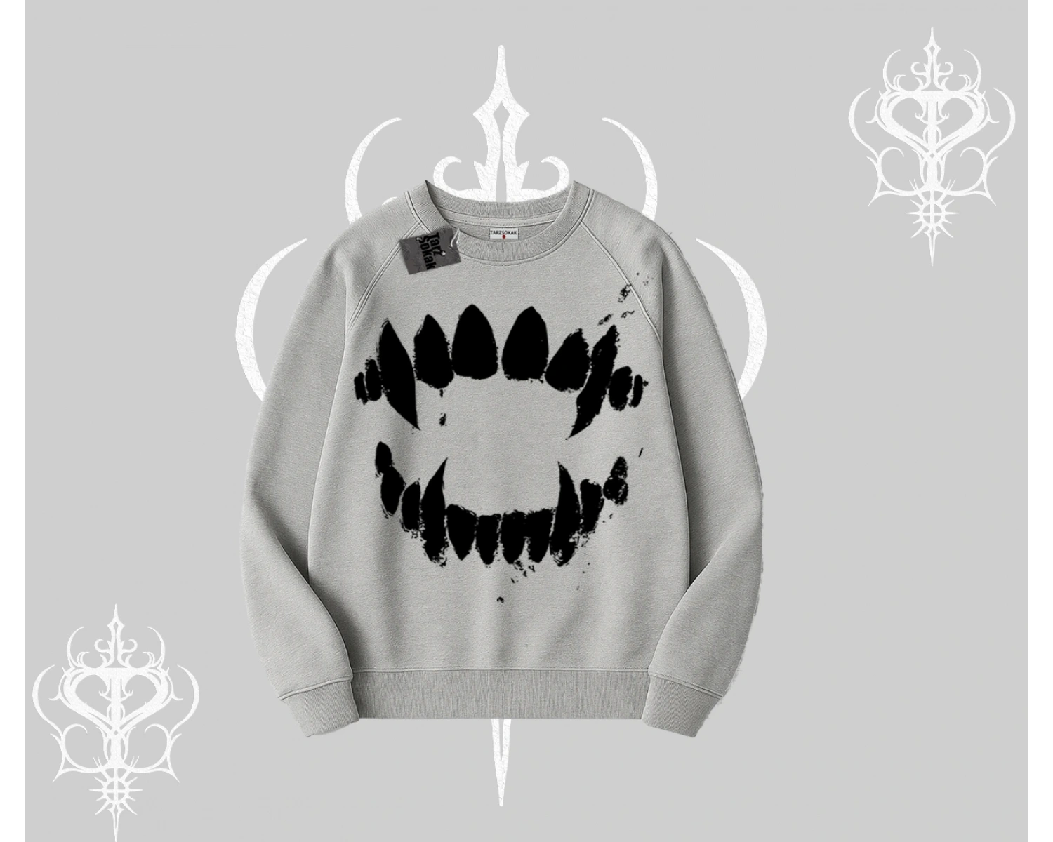 Beyaz Biskilet Yaka Sweatshirt Vampir Dış