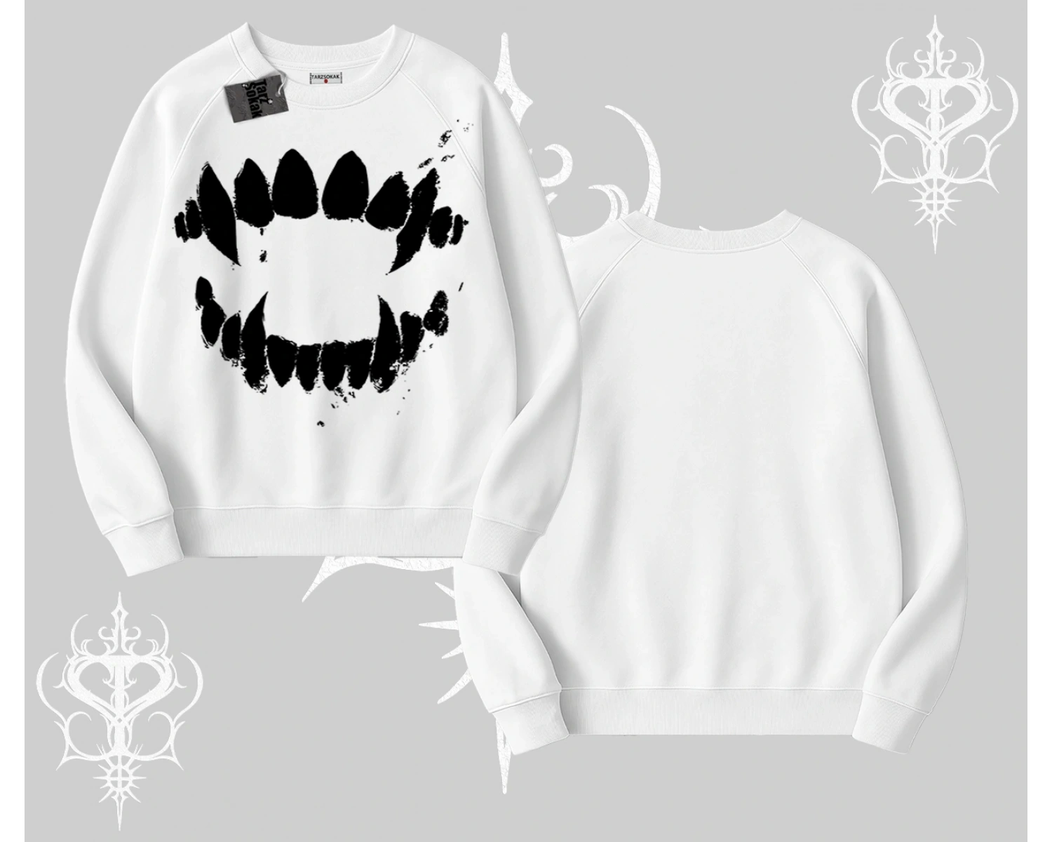 Beyaz Biskilet Yaka Sweatshirt Vampir Dış