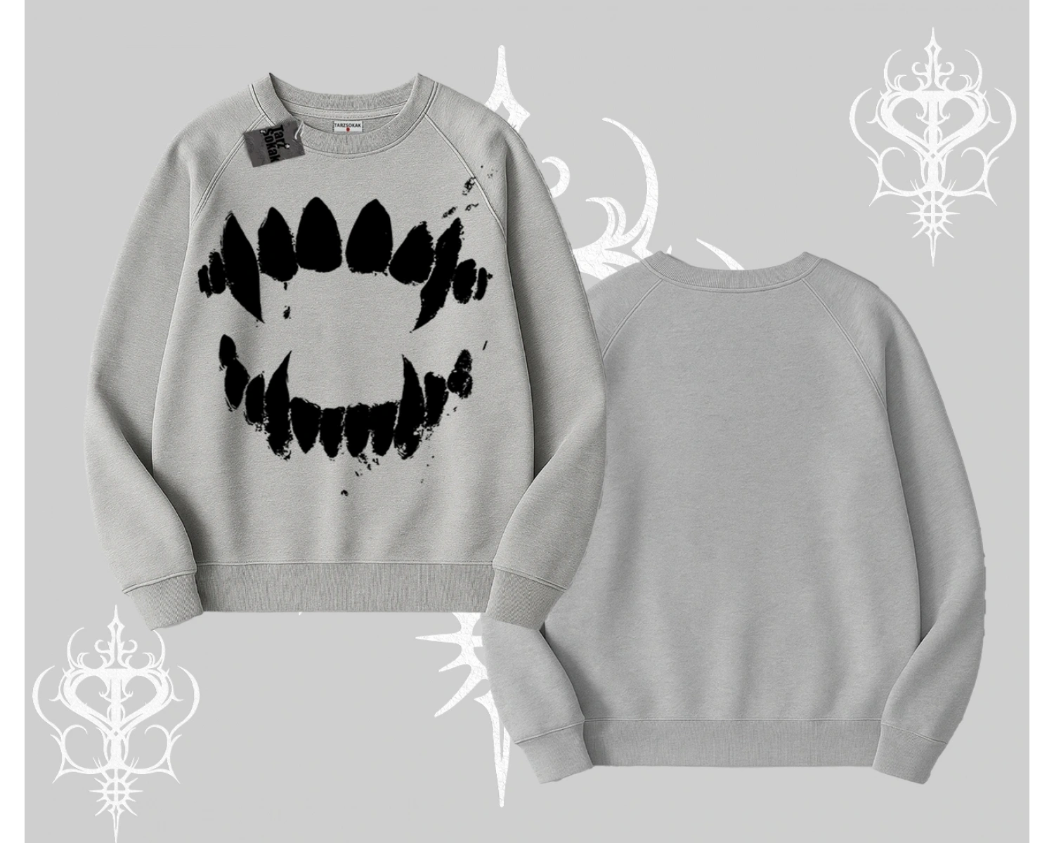 Beyaz Biskilet Yaka Sweatshirt Vampir Dış