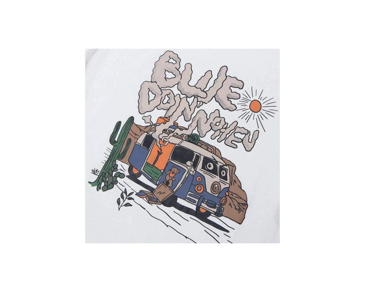 Beyaz Blue Doin Baskılı Oversize Bisiklet Yaka Erkek Tişört