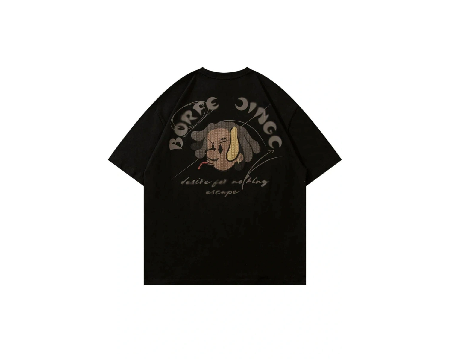 Beyaz Borfe Baskılı Bisiklet Yaka Oversize Erkek Tişört