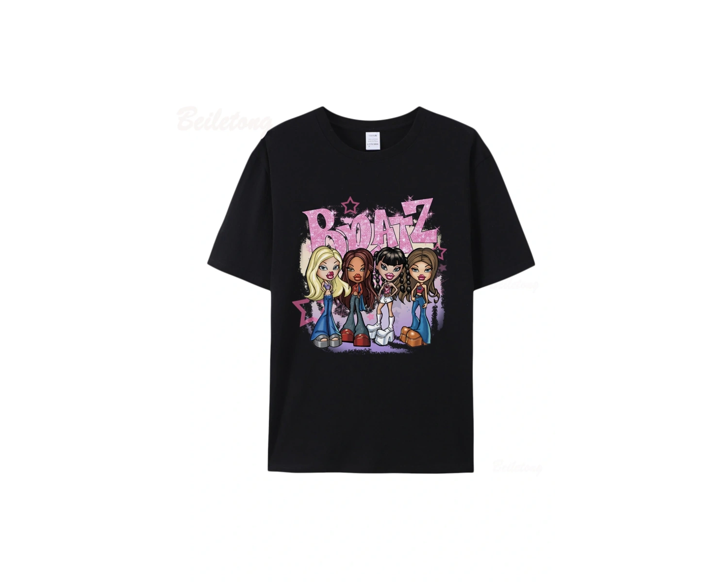 Beyaz Bratz Y2k 2000 Karikatür Baskı Harajuku Pembe Üstleri Yaz