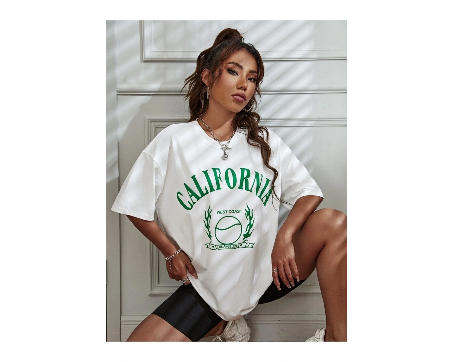 Beyaz Calıfornia Baskılı Oversize