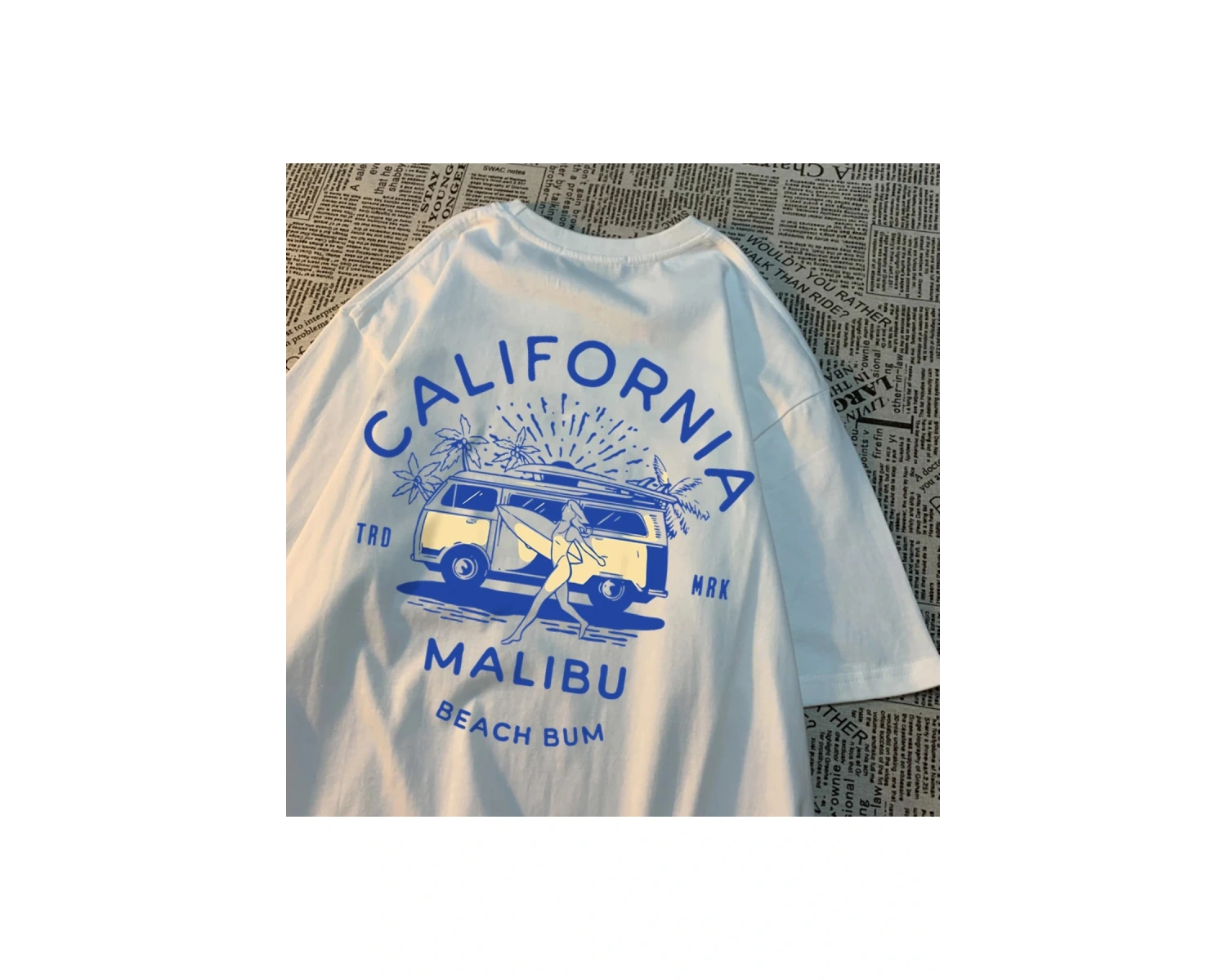 Beyaz California Malibu Plaj Serseri Yaz Yeni Streetweet Çift Tee Elbise T Des