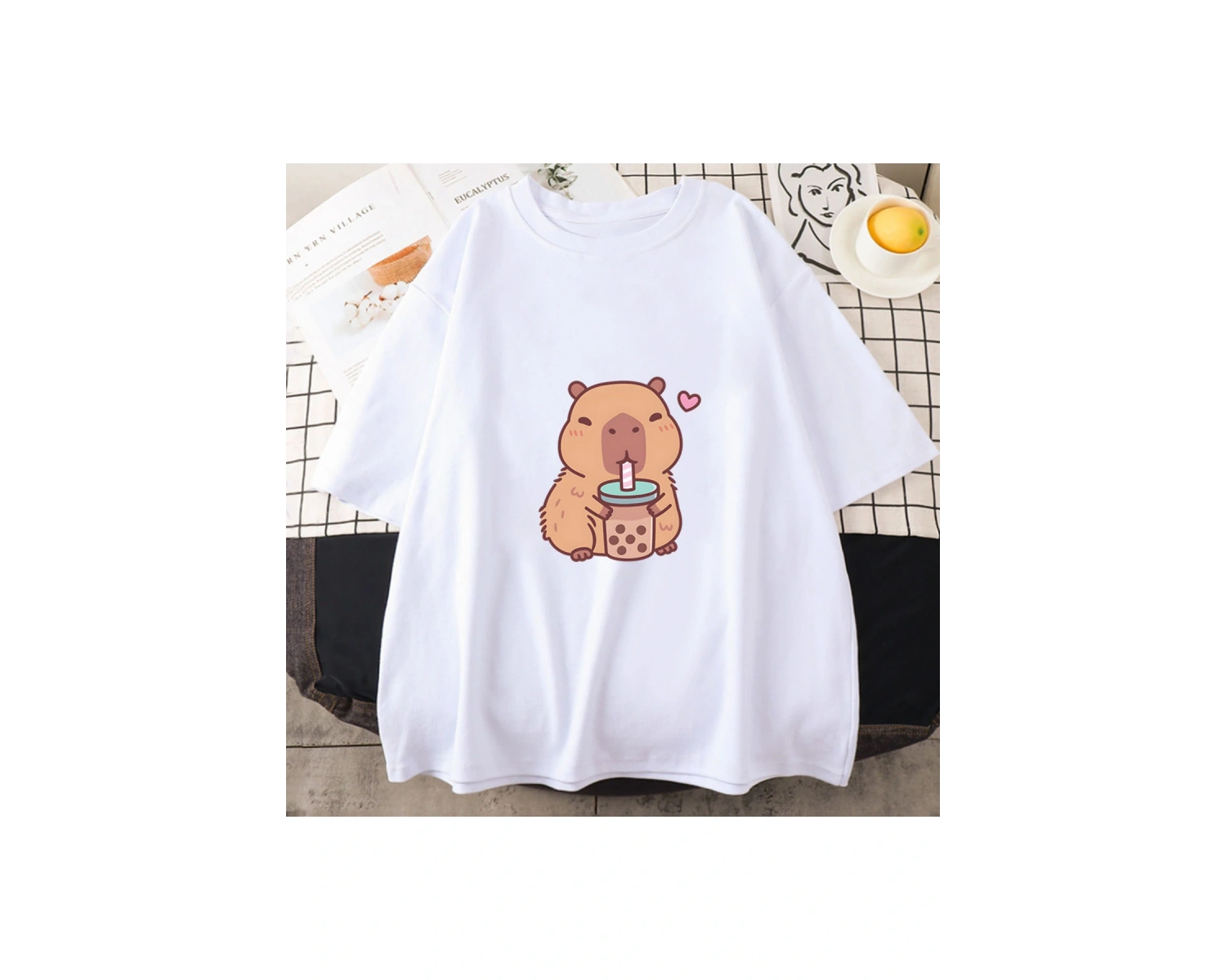 Beyaz Capybara seviyor içme kabarcık çay yaz i lar/erkekler