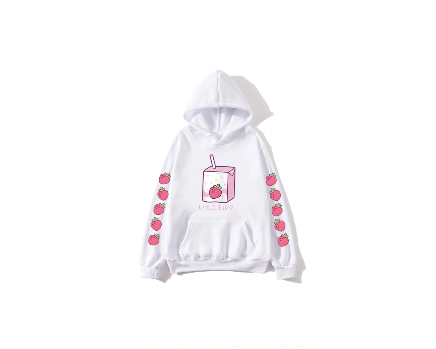 Beyaz Çilek Süt KarikatürHoodies Kawaii için