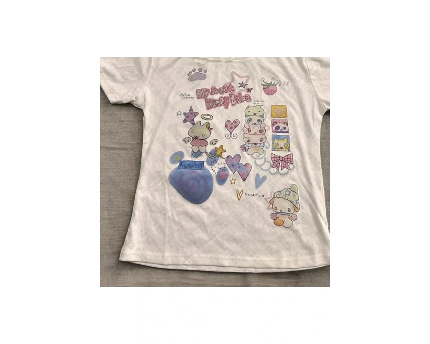 Beyaz Çok Yönlü Gevşek Trendy Yepyeni Saf Baskılı Taban Üst Grafik T