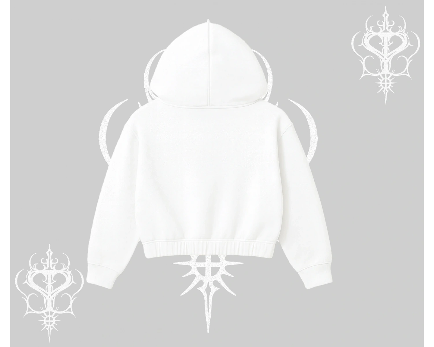 Beyaz Crop Kapşonlu Sweatshirt Autumn Spider